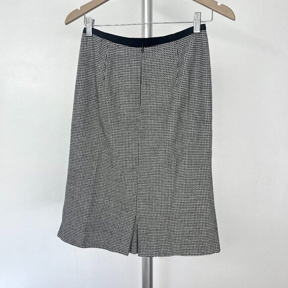 dibari Wool Blend Black White Tweed Over the Knee Pleated Hem Midi Skirt Sz 6 - Picture 6 of 13